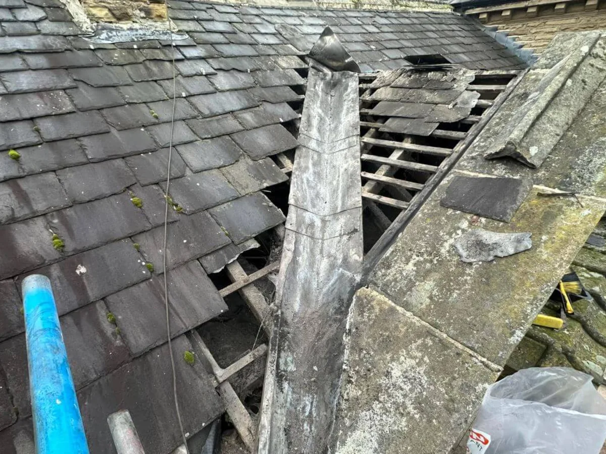 Stripped roof repair in progress
