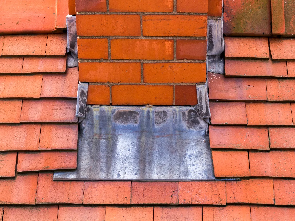 Lead flashing around a chimney stack